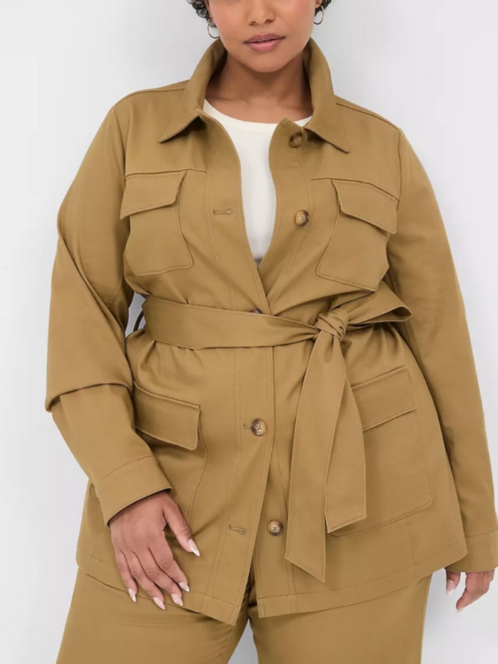 Lane Bryant - Dobby Belted Button Front Pocket Utility Jacket - 22
